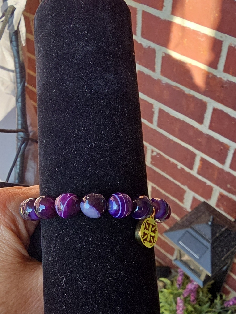 Rustic Cuff Purple Beaded Bracelet with Gold Accent